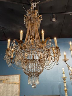 19th Century Italian Gilt Tole and Crystal Basket Chandelier