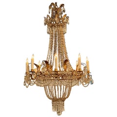 19th Century Italian Gilt Tole and Crystal Basket Chandelier
