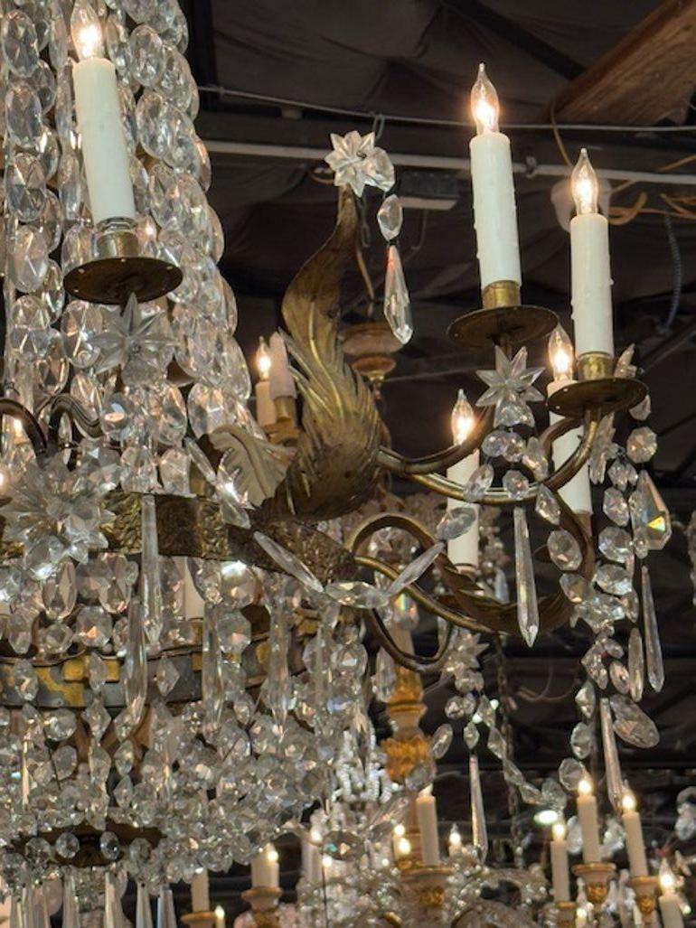 Lampadario a canestro in tole dorate e cristallo della Toscana del XIX secolo In condizioni buone a Dallas, TX