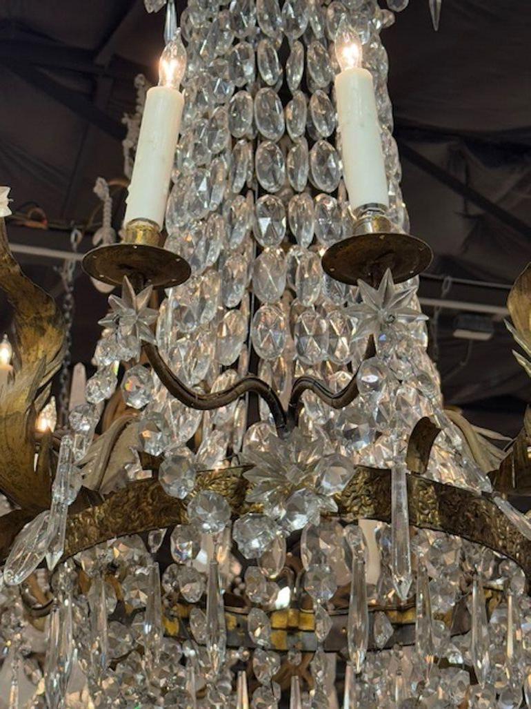 Lampadario a canestro in tole dorate e cristallo della Toscana del XIX secolo 2