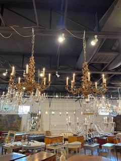 19th Century Italian Gilt Tole Floral Chandeliers with 8 Lights