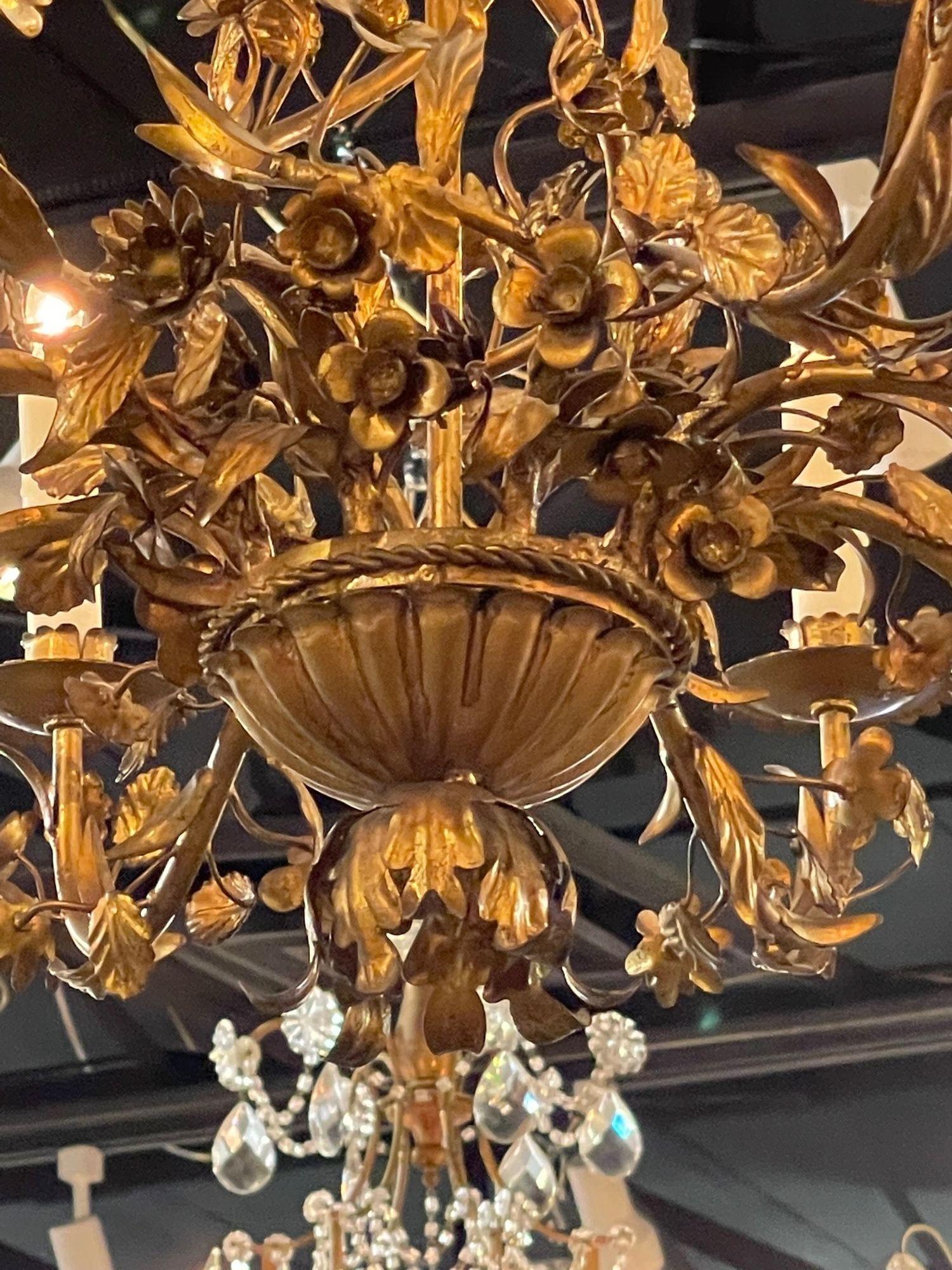 19th Century Italian Gilt Tole Floral Chandeliers with 8 Lights 2