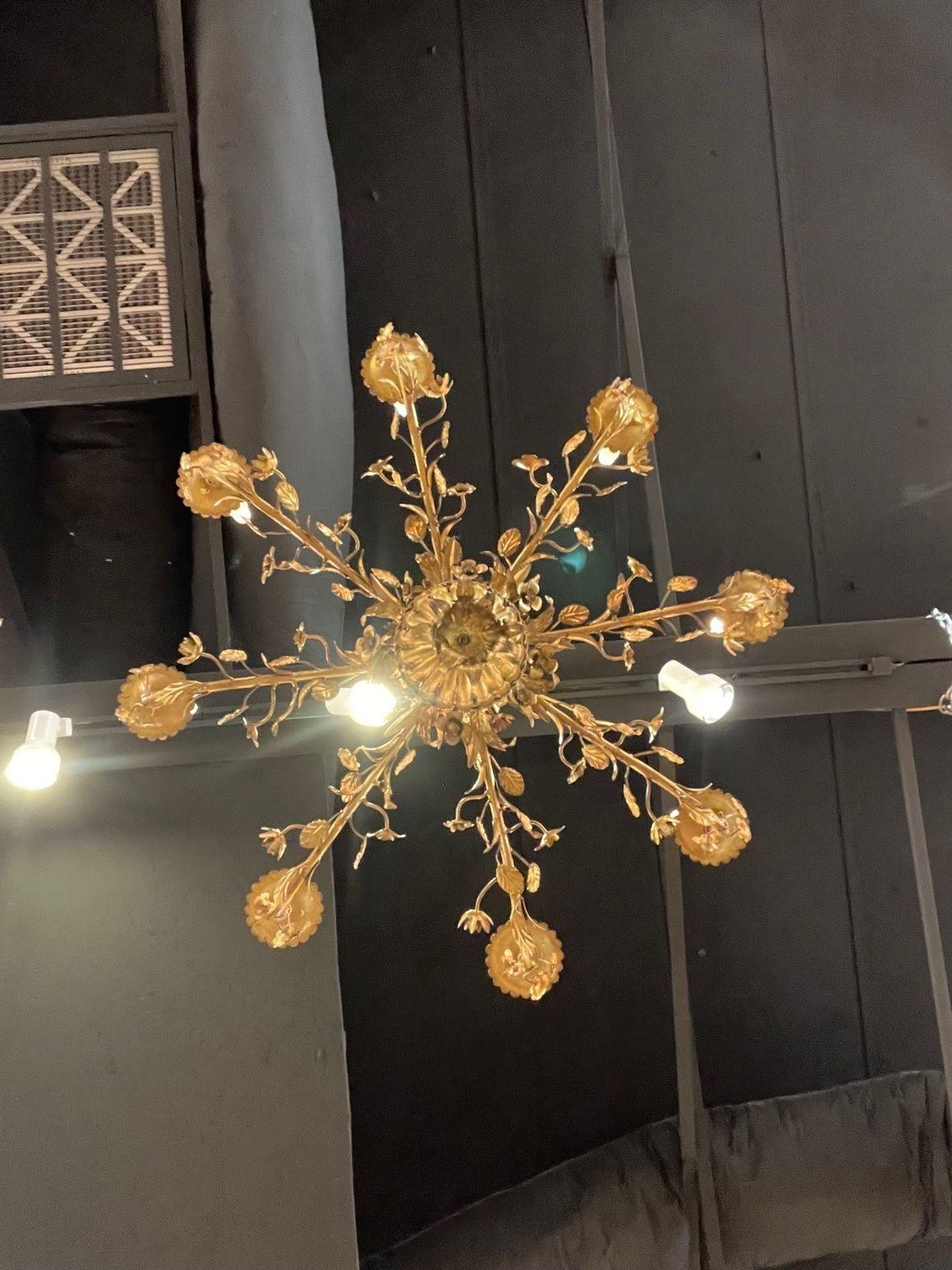 19th Century Italian Gilt Tole Floral Chandeliers with 8 Lights 3