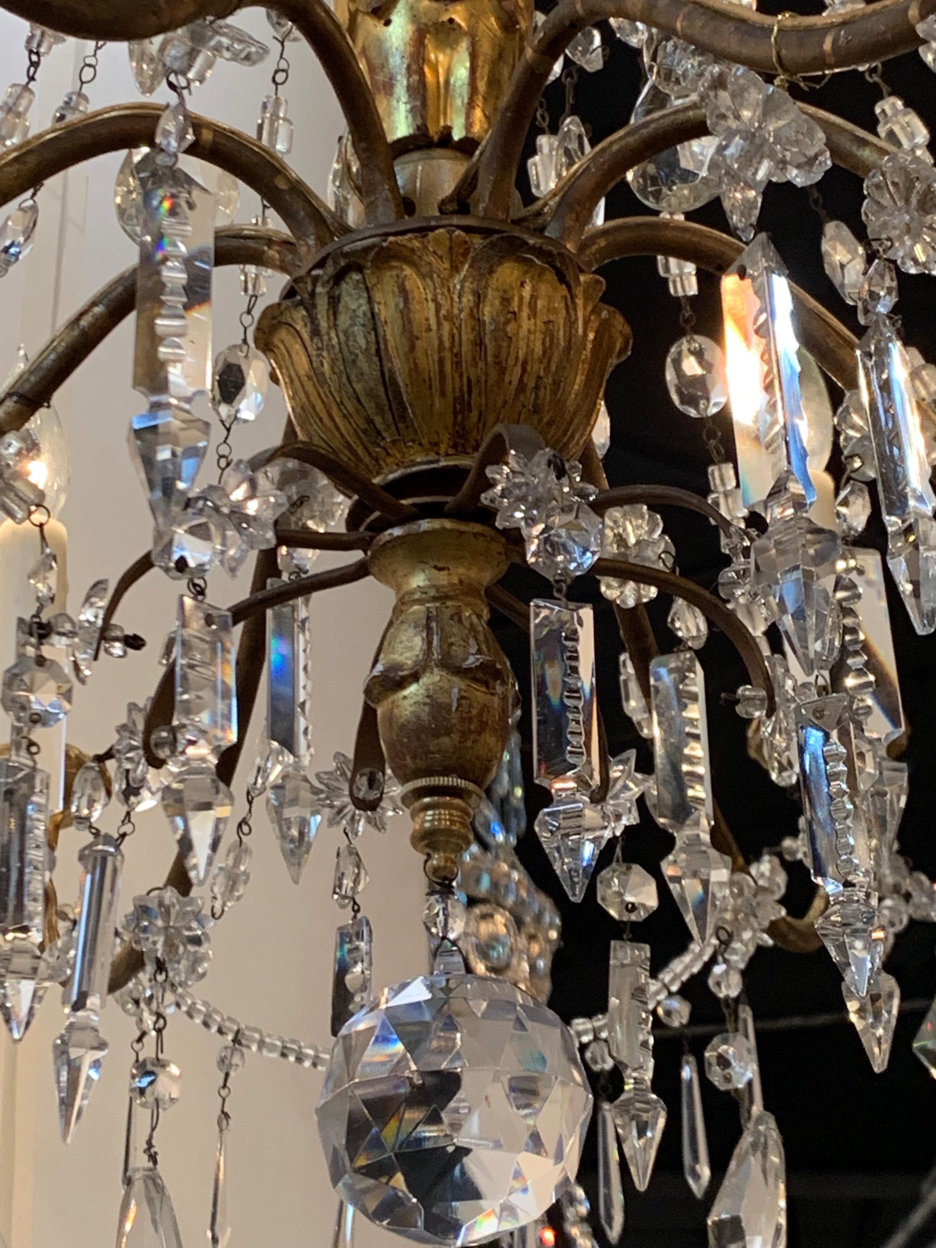 19th Century Italian Giltwood and Beaded Crystal Chandelier In Good Condition In Dallas, TX