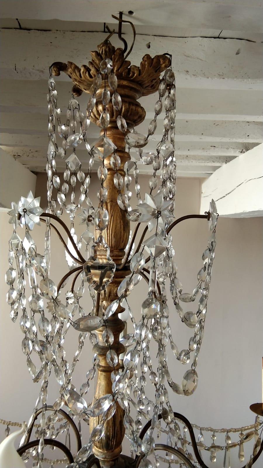 19th Century Italian Giltwood and Iron Chandelier In Good Condition For Sale In Lectoure, Occitanie
