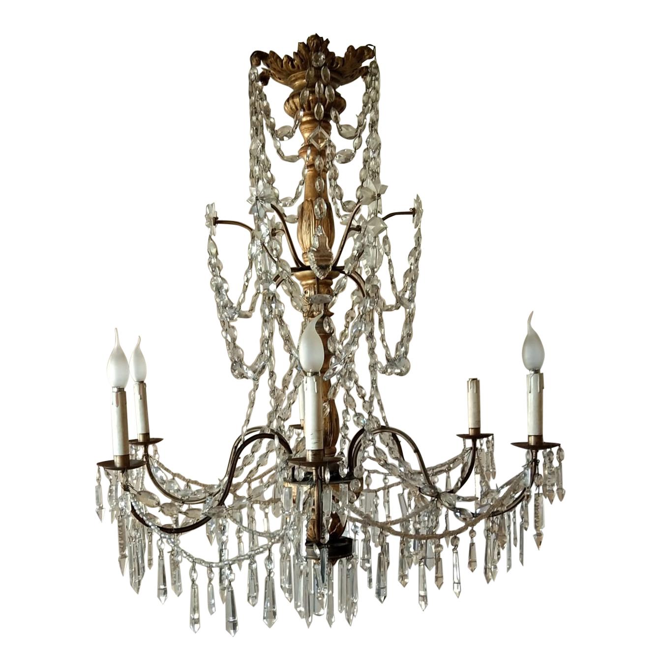 19th Century Italian Giltwood and Iron Chandelier For Sale