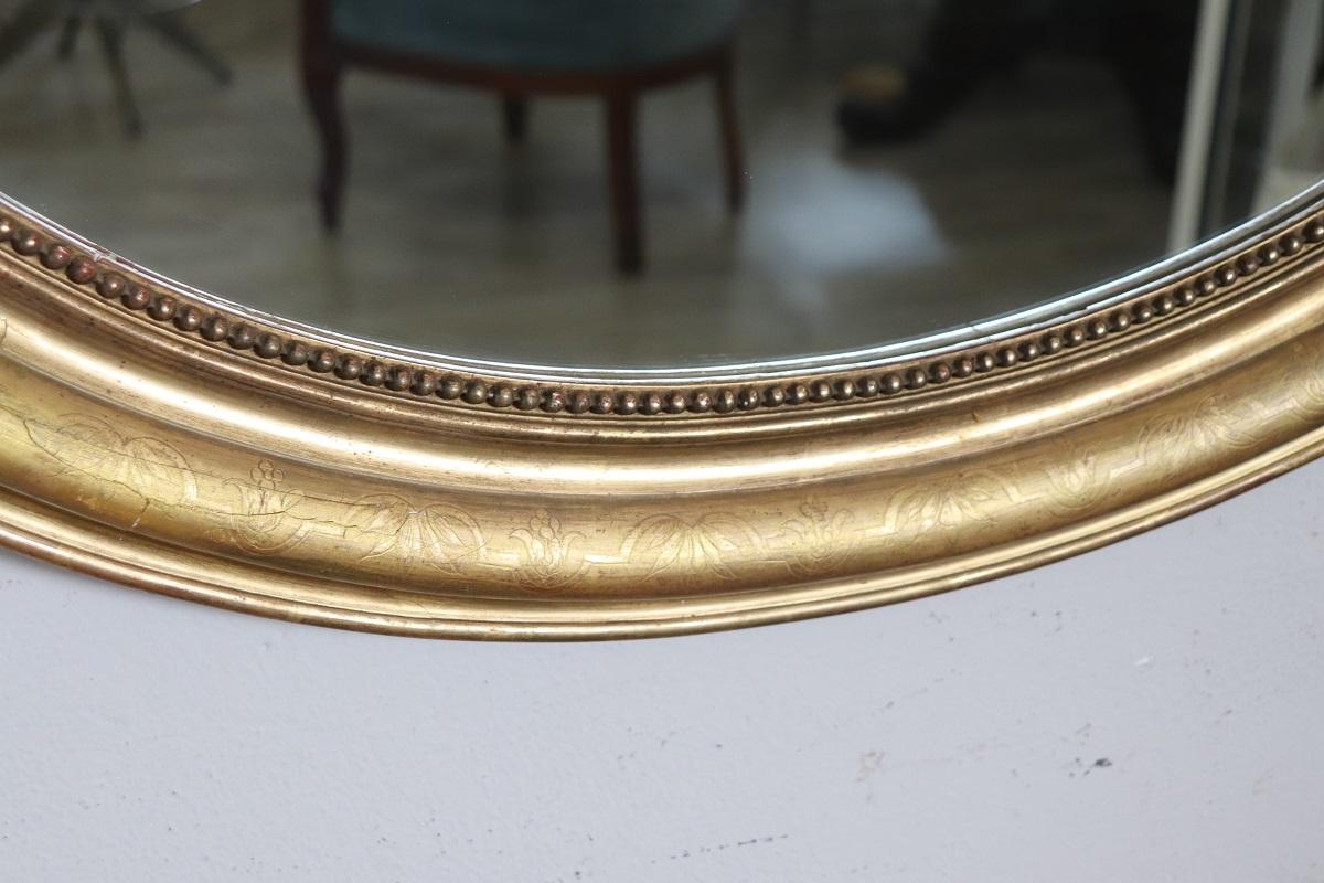 Miroir Ovale Italien du 19ème siècle en Wood Wood Antique Bon état - En vente à Casale Monferrato, IT