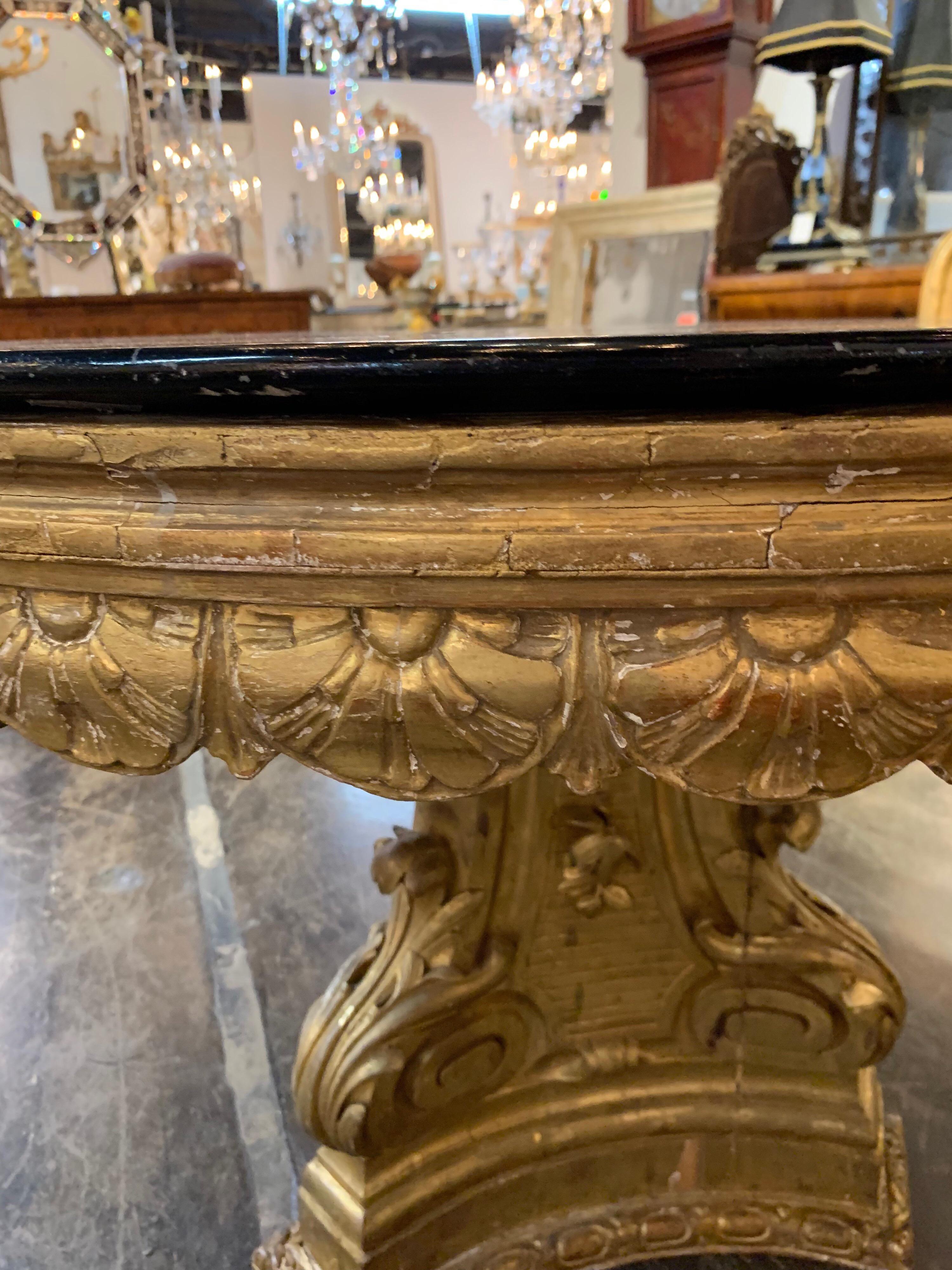 19th Century Italian Giltwood Centre Table with Scagliola Marble Top 1