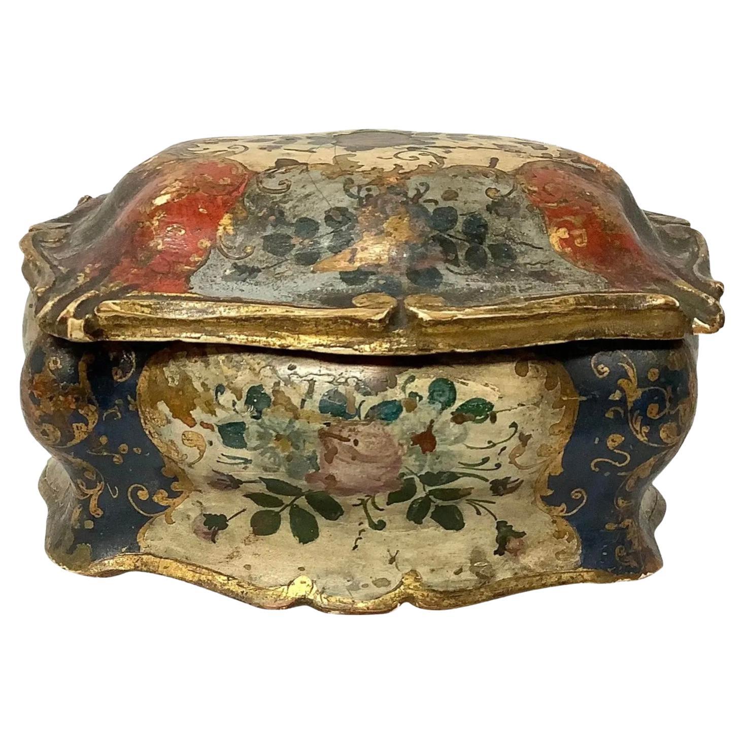 19th Century Italian Gilt Wood Painted Trinket Box