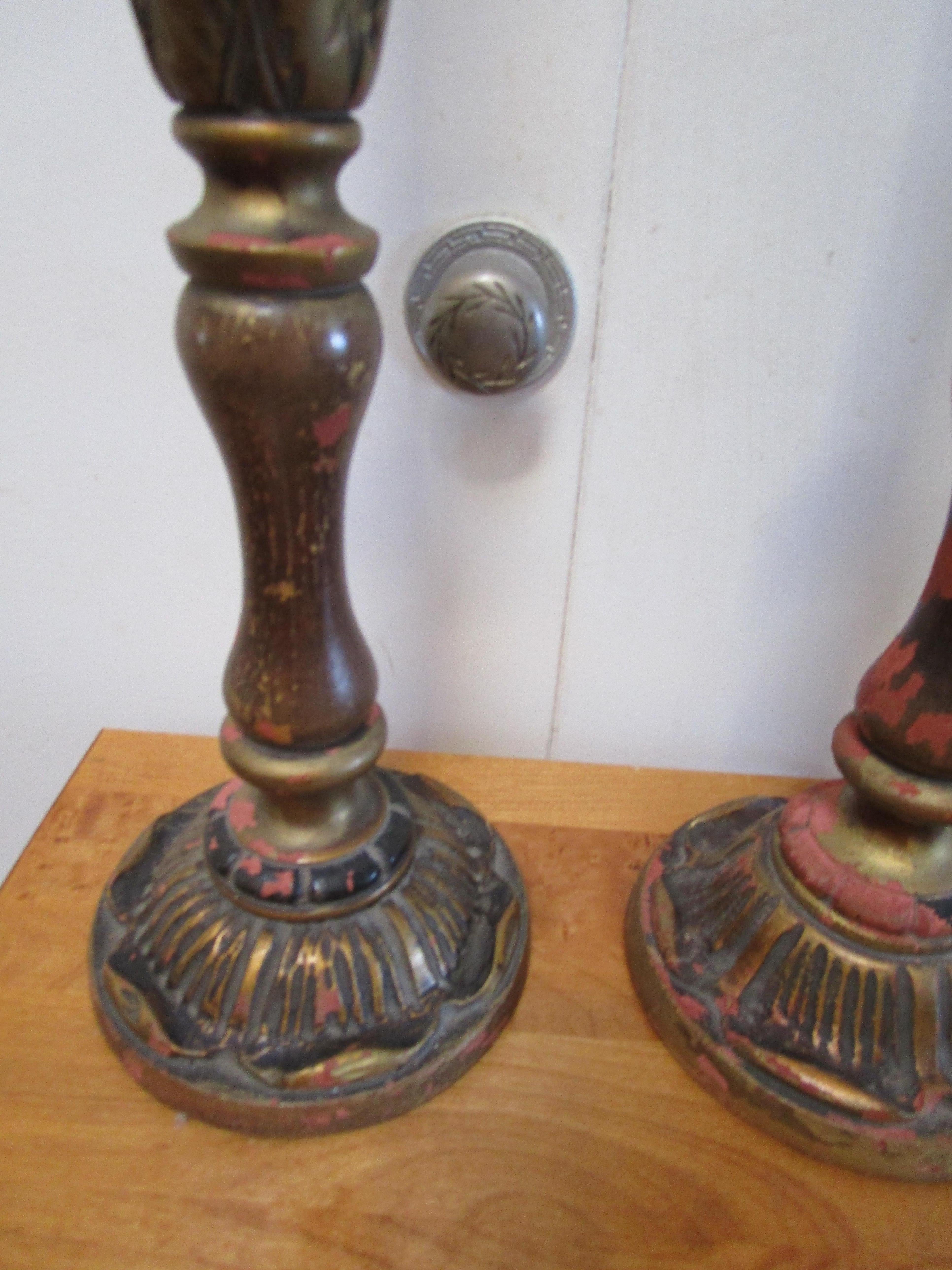 19th Century Italian Gilt Wooden Candlestick Converted Lamps For Sale 2