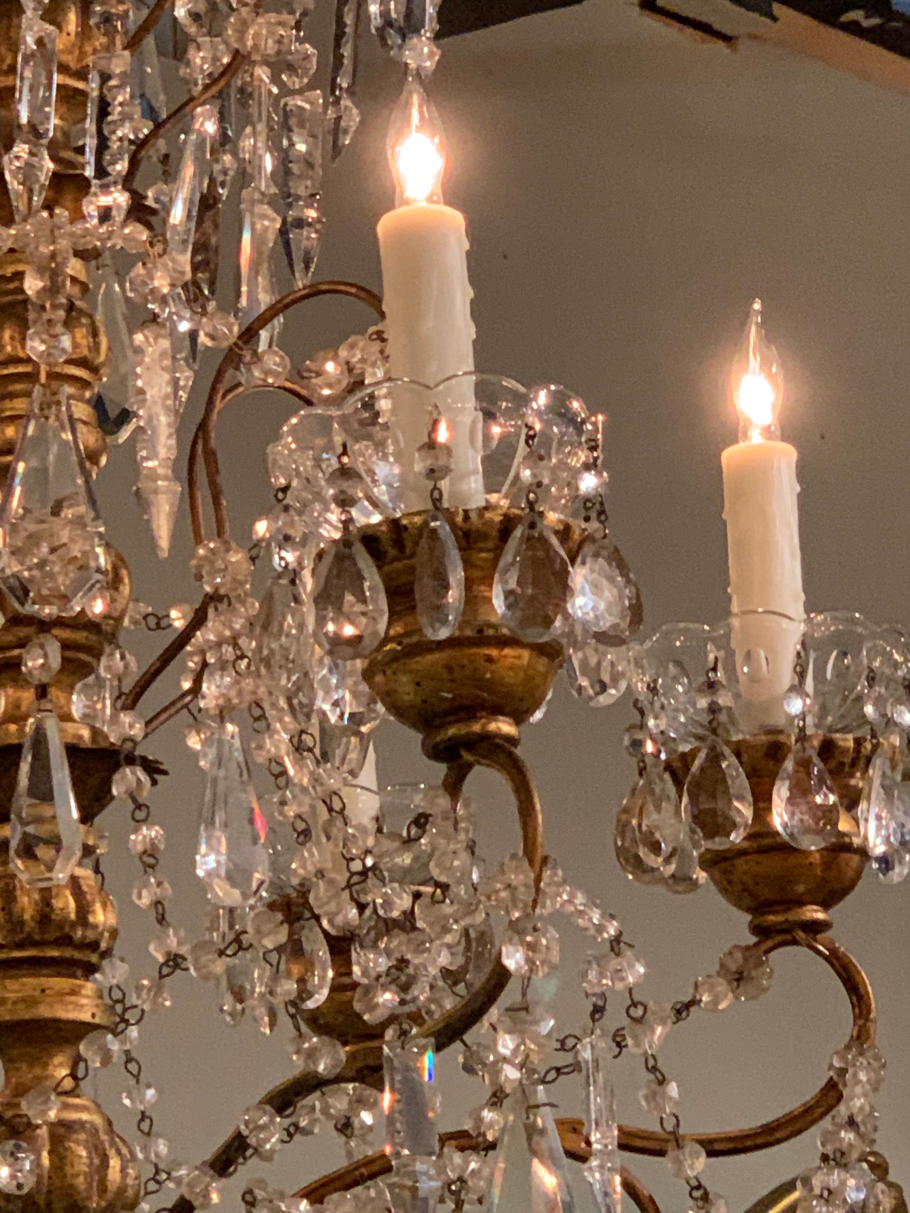 19th Century Italian Giltwood and Beaded Crystal Chandelier In Good Condition For Sale In Dallas, TX