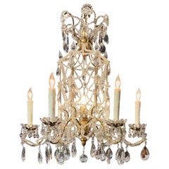 19th Century Italian Giltwood and Beaded Crystal Pagoda Form Chandelier