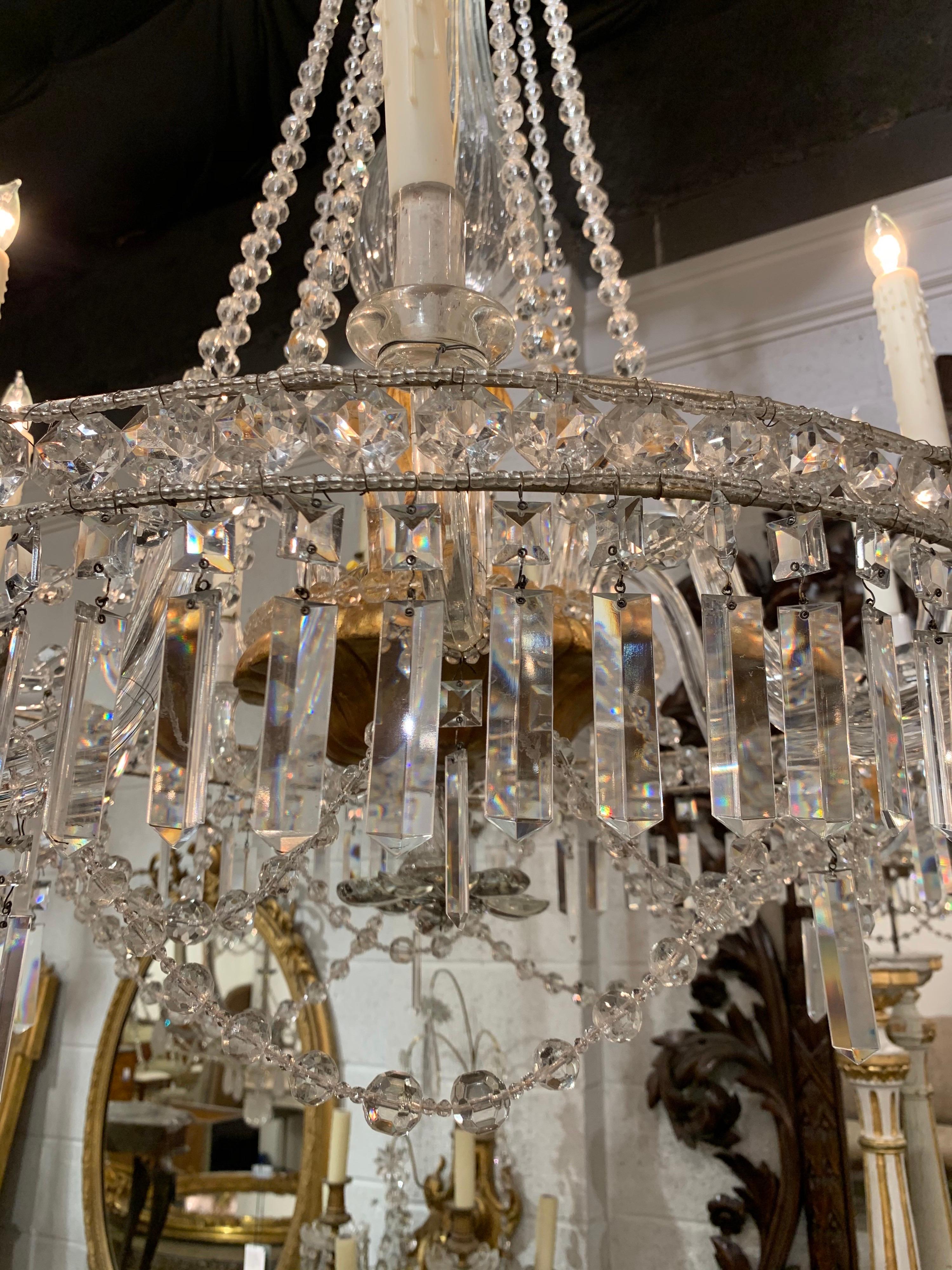 19th Century Italian Giltwood and Crystal 10-Light Chandelier In Good Condition For Sale In Dallas, TX