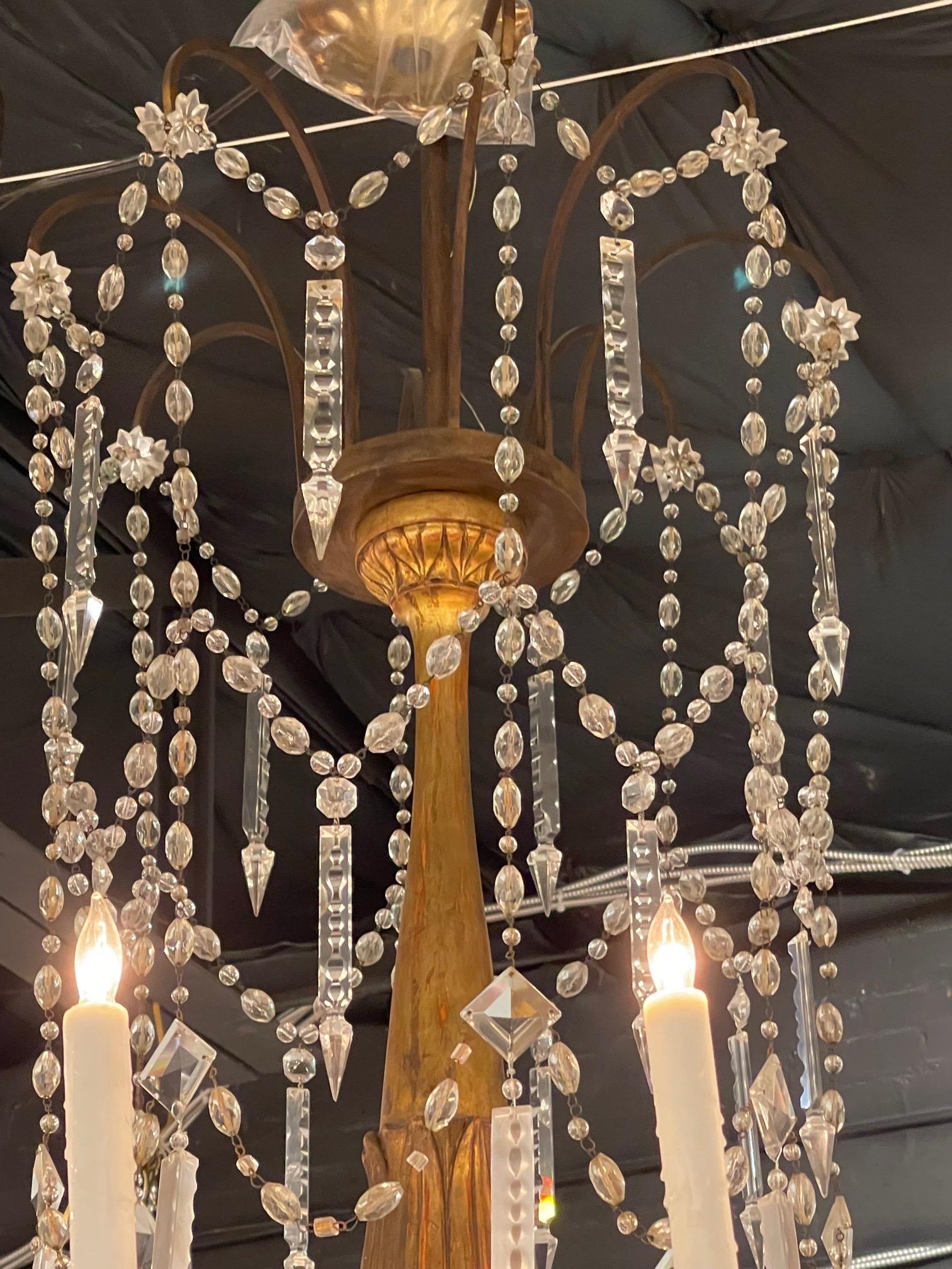 19th Century Italian Giltwood and Crystal 16 Light Chandelier In Good Condition For Sale In Dallas, TX