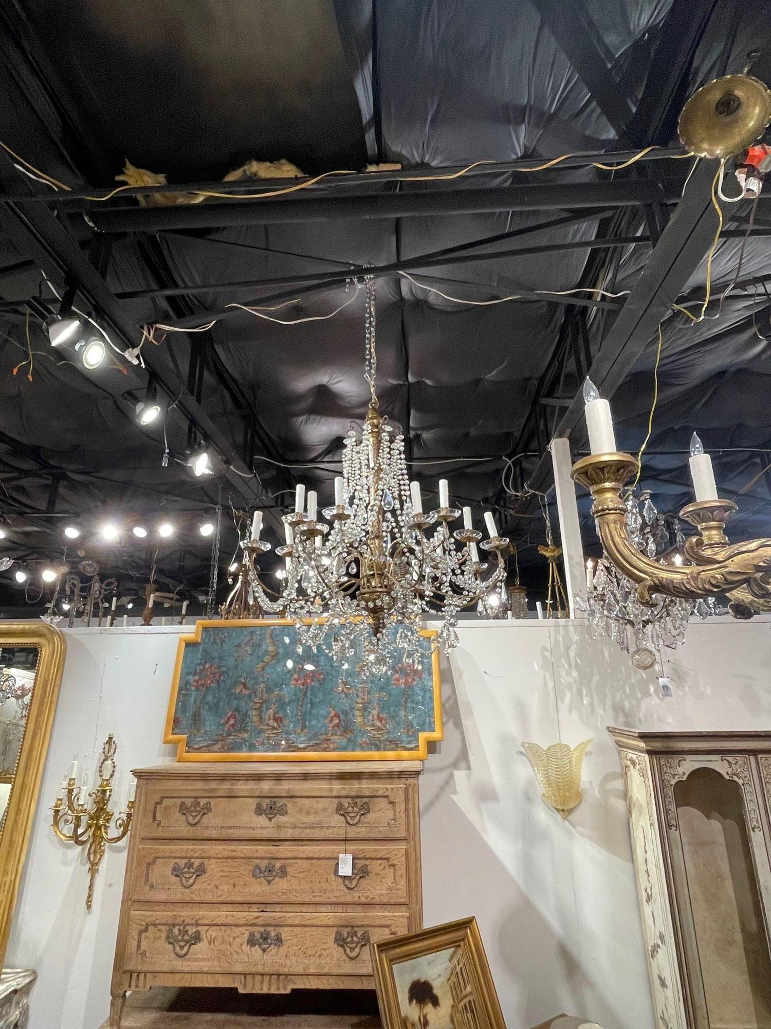 19th Century Italian Giltwood and Crystal Chandelier In Good Condition For Sale In Dallas, TX