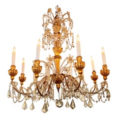 19th century Italian Giltwood and Crystal Chandelier