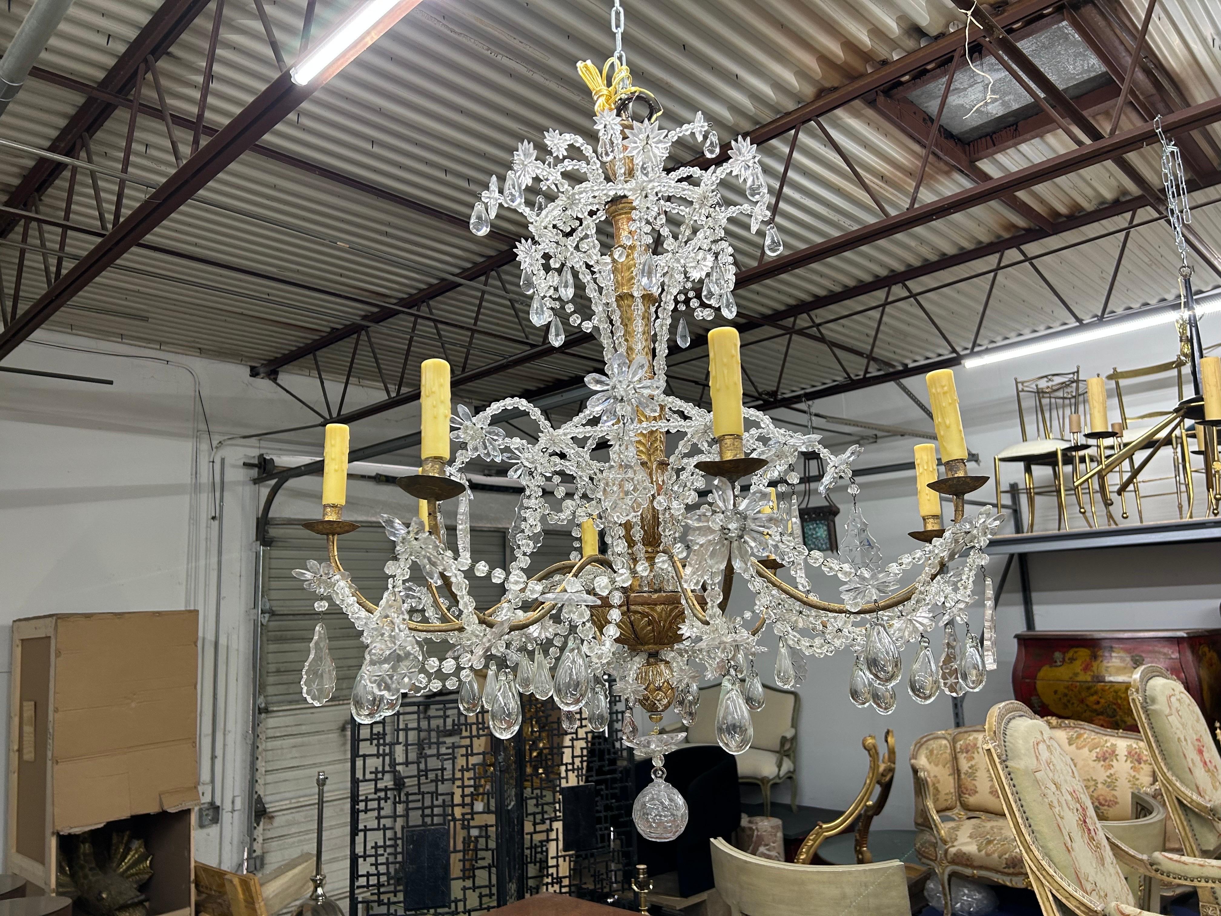 19th Century Italian Giltwood And Crystal Genovese Chandelier For Sale 6