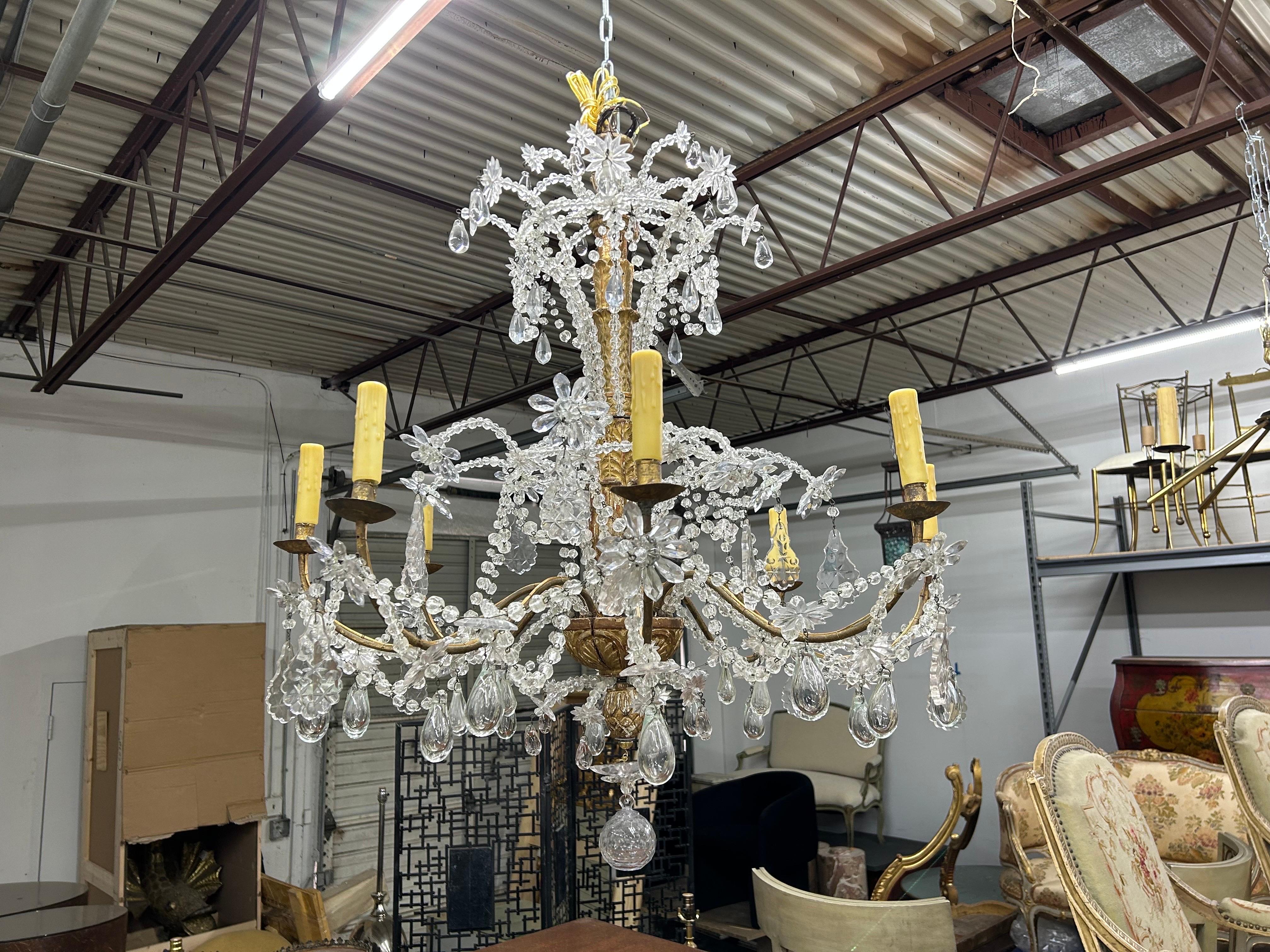 19th Century Italian Giltwood And Crystal Genovese Chandelier For Sale 7