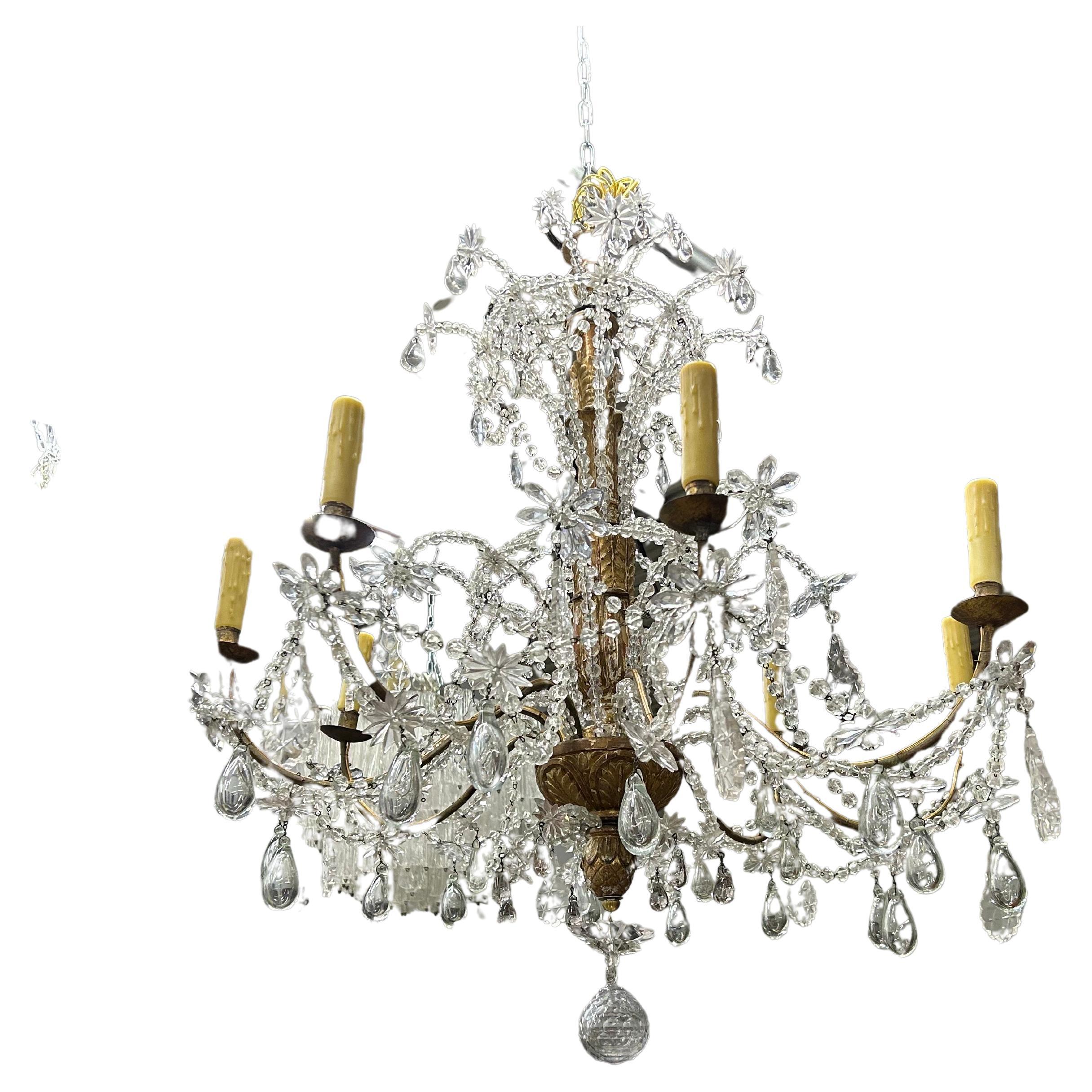 19th Century Italian Giltwood And Crystal Genovese Chandelier For Sale 10
