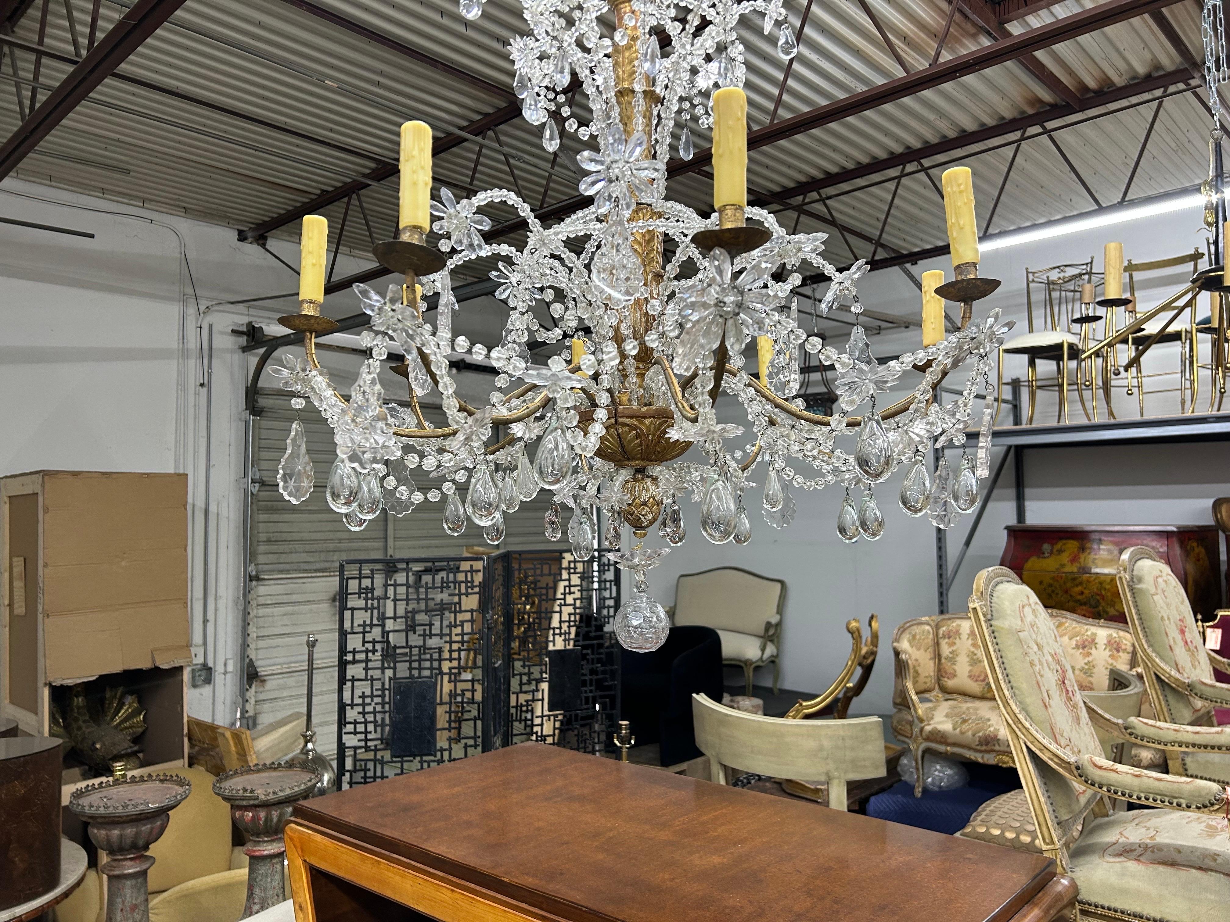 19th Century Italian Giltwood And Crystal Genovese Chandelier For Sale 4