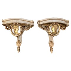 19th Century Italian Giltwood and Painted Wall Brackets