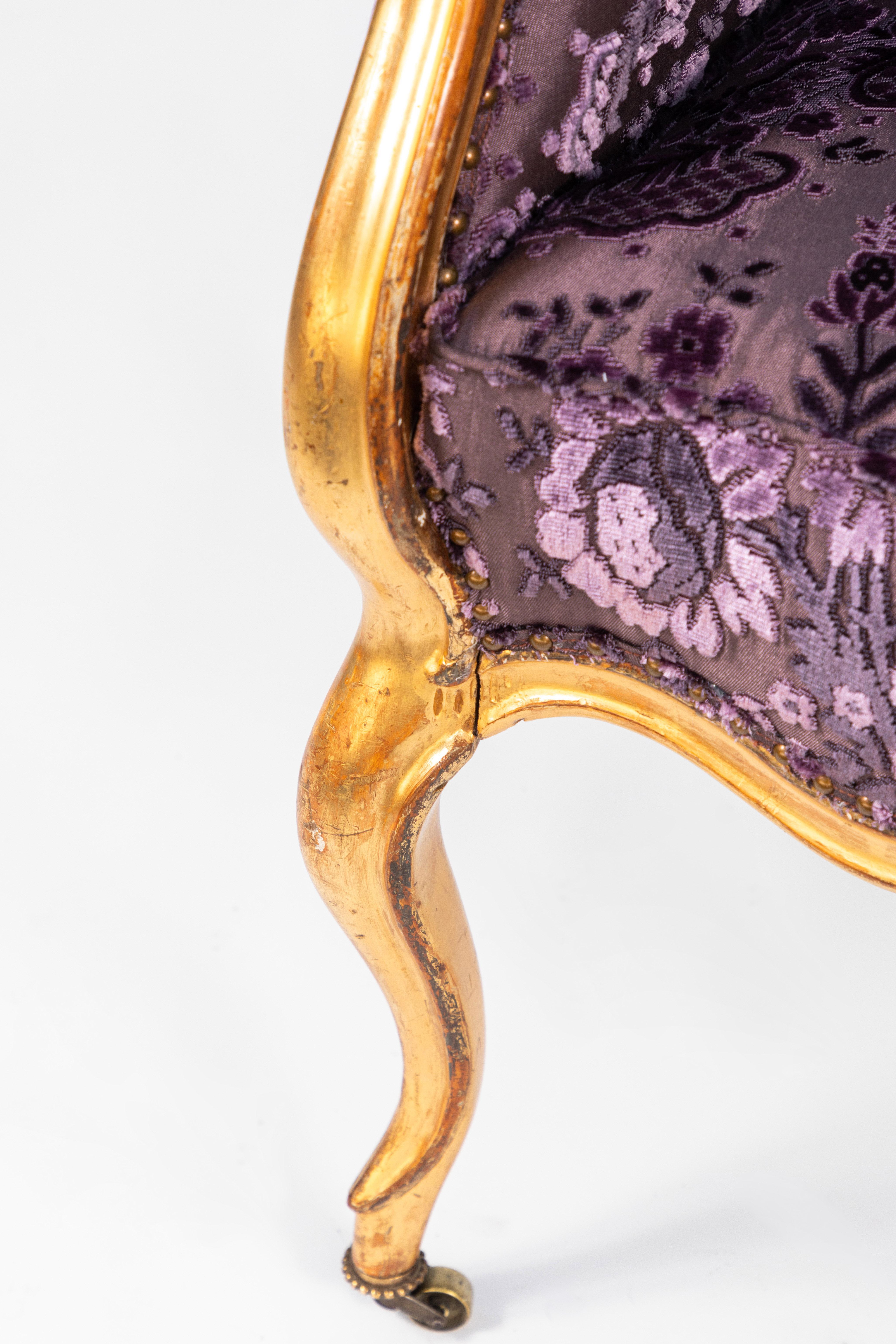 Velvet 19th Century Italian Giltwood Armchair For Sale