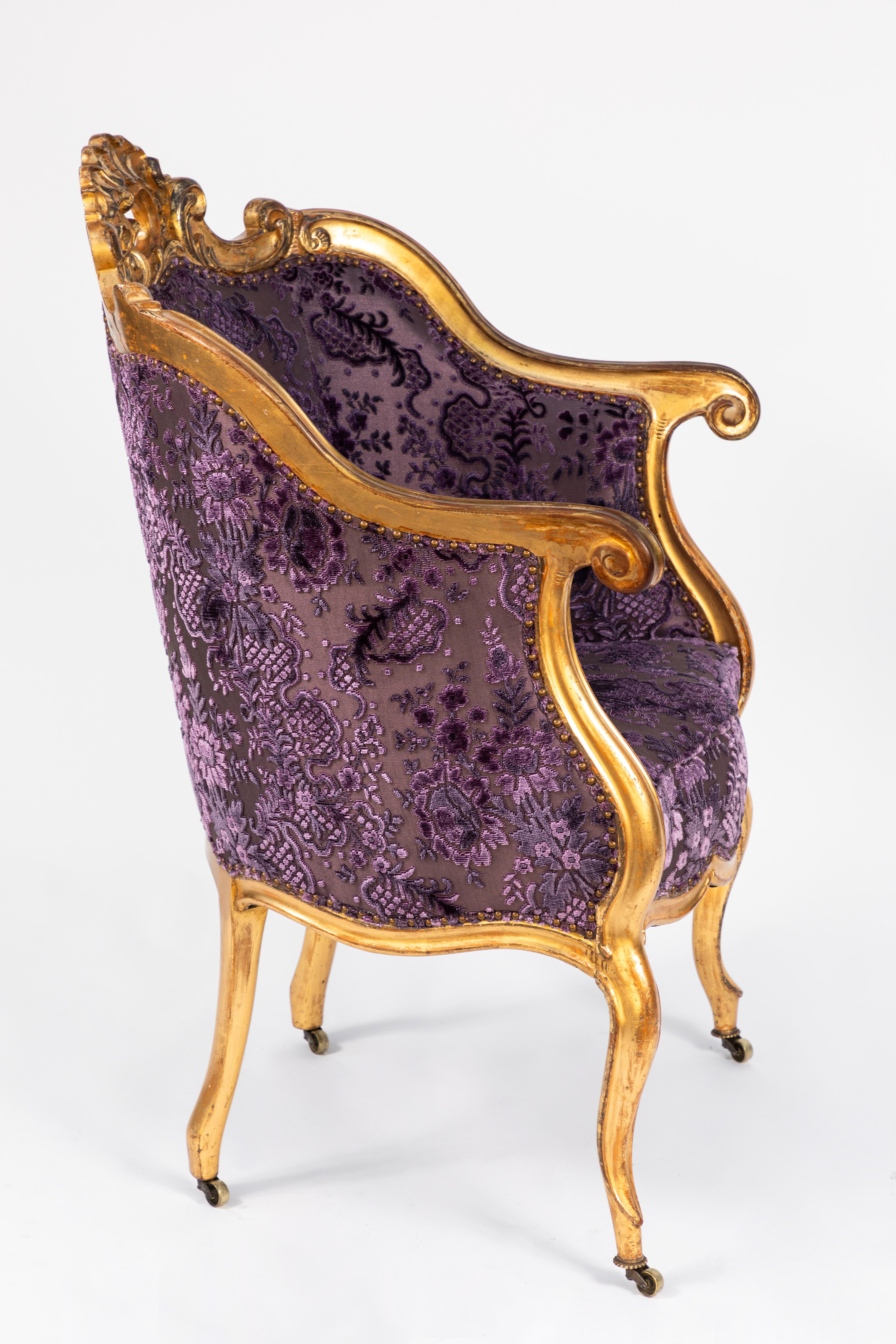 fauteuil en bois doré italien du 19ème siècle en vente 1