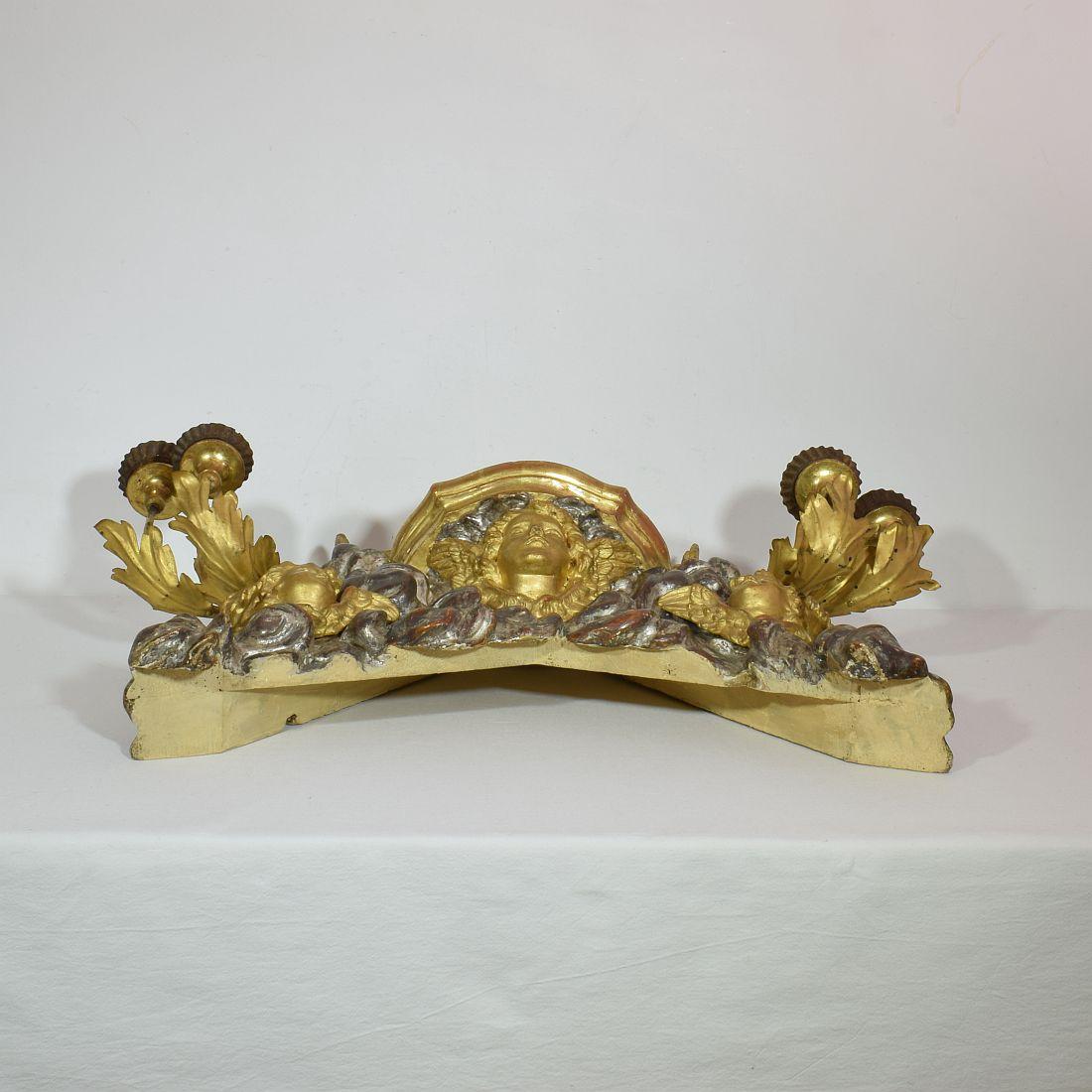 19th Century Italian Giltwood Baroque Style Altar with Candleholders and Angels 11