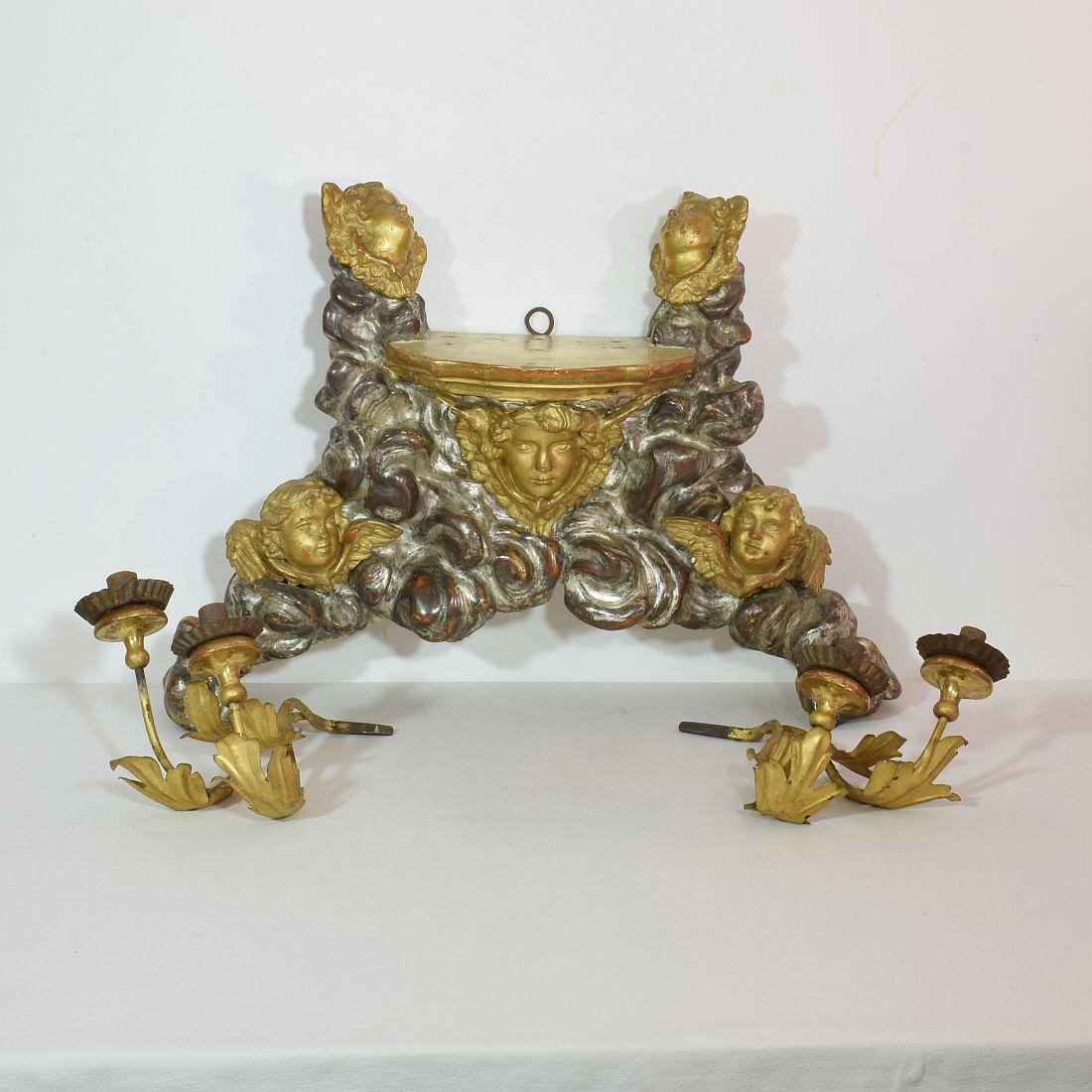 19th Century Italian Giltwood Baroque Style Altar with Candleholders and Angels 16