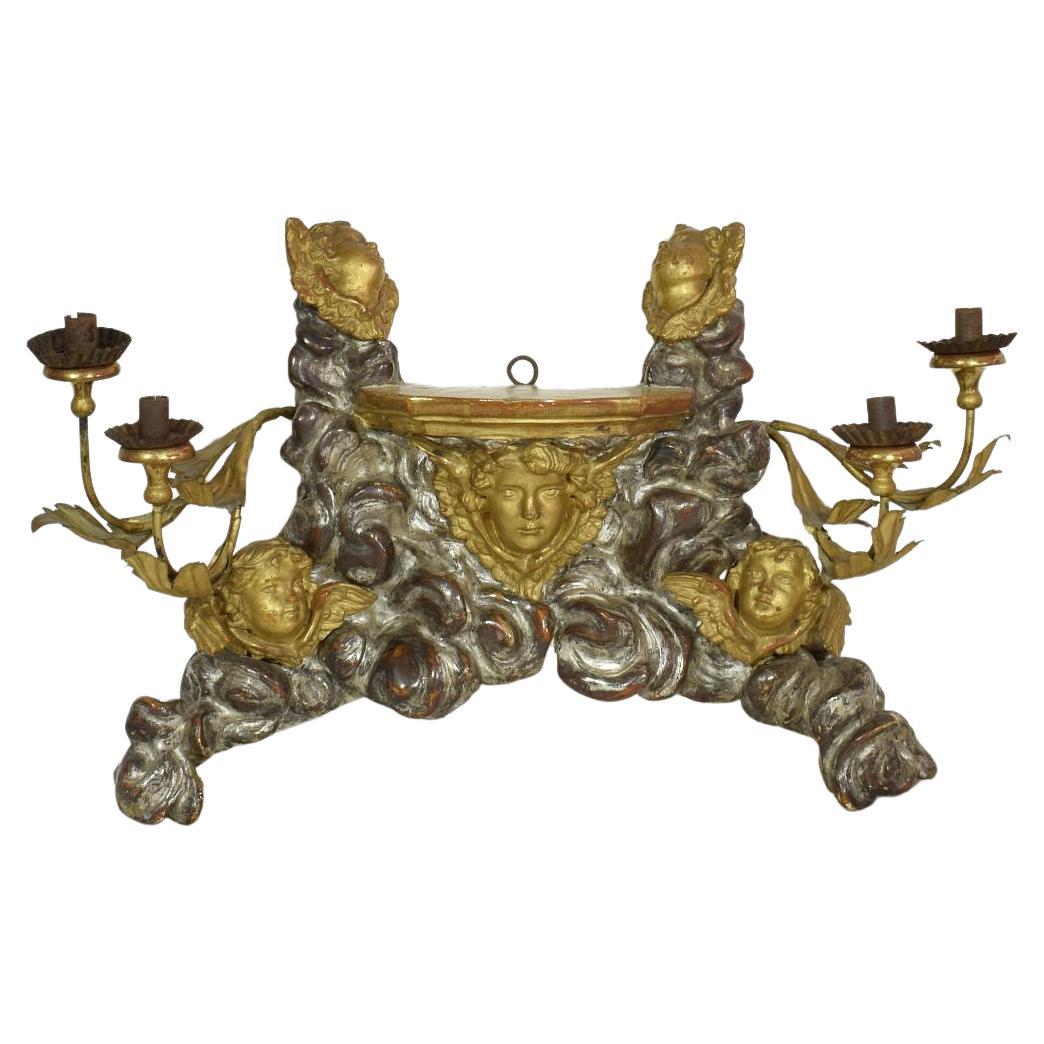 19th Century Italian Giltwood Baroque Style Altar with Candleholders and Angels
