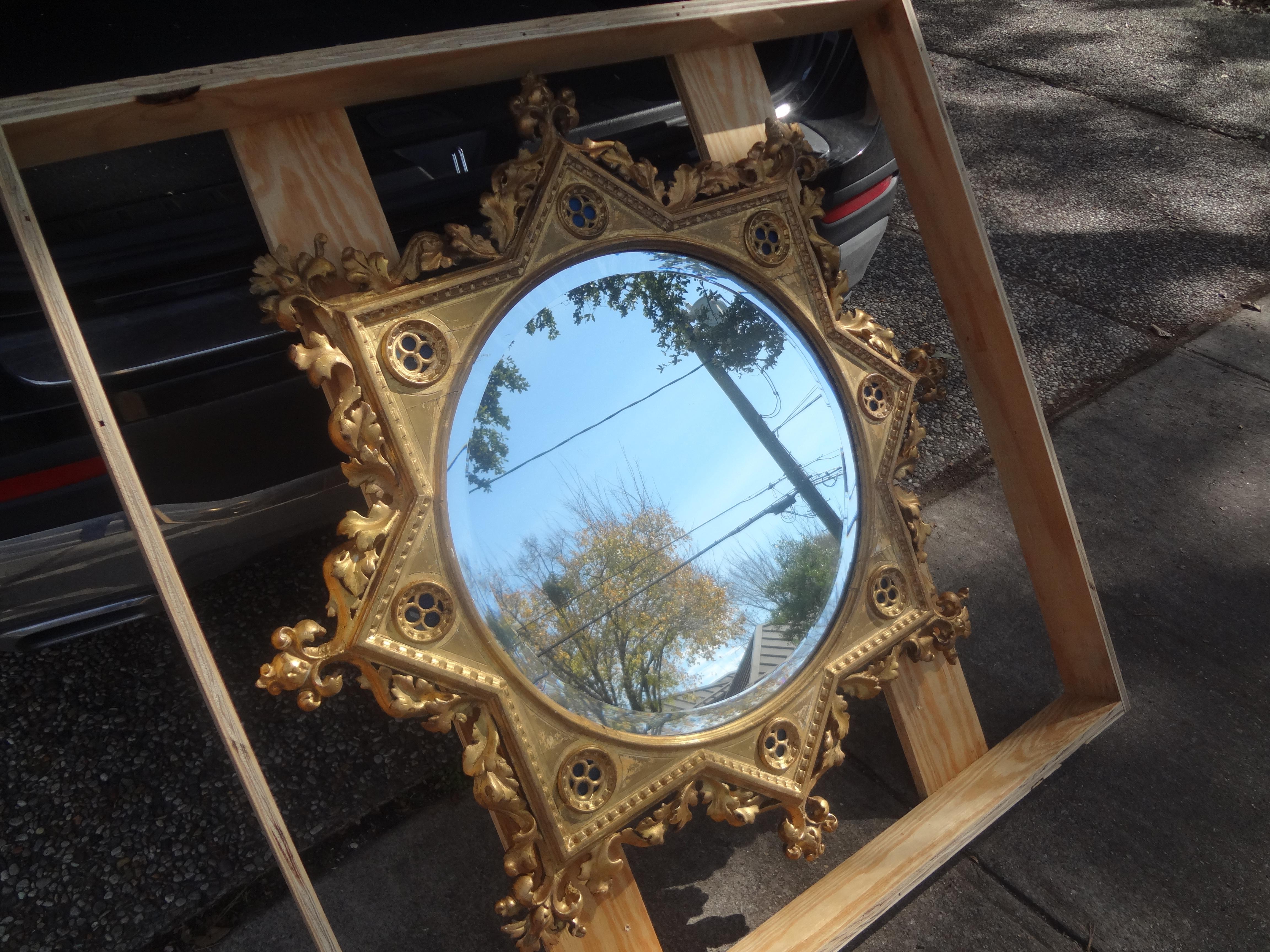 Gothic 19th Century Italian Giltwood Beveled Mirror For Sale