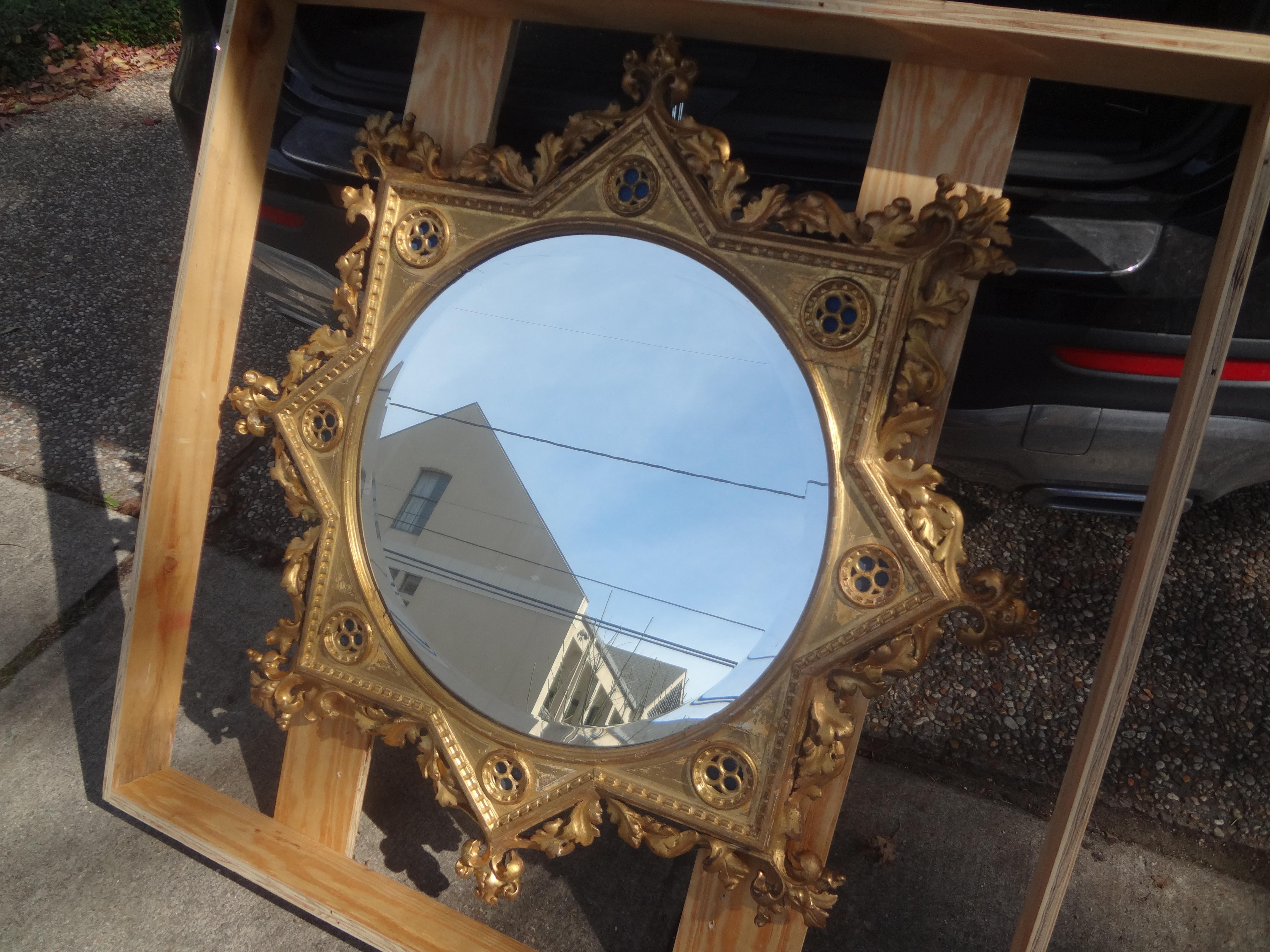 19th Century Italian Giltwood Beveled Mirror In Good Condition For Sale In Houston, TX