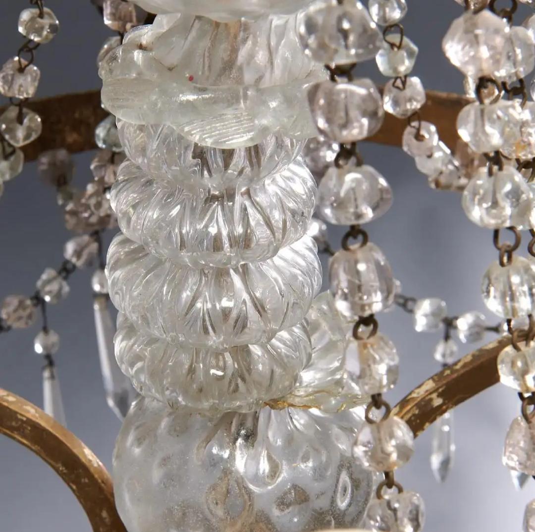 19th Century Italian Giltwood Candelabra Strung with Crystal Beads and Prisms 2