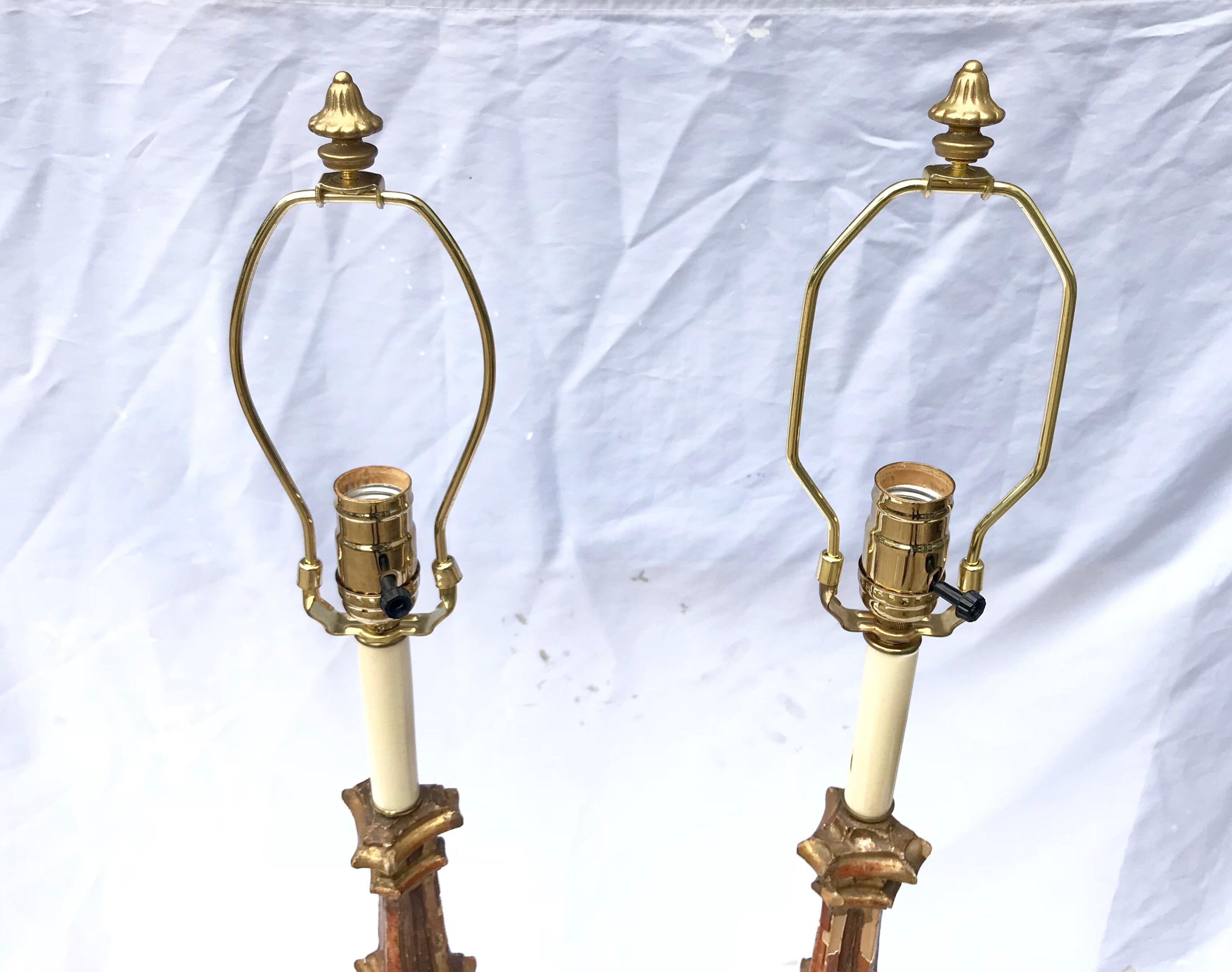 19th Century Italian Giltwood Candlestick Lamps 7