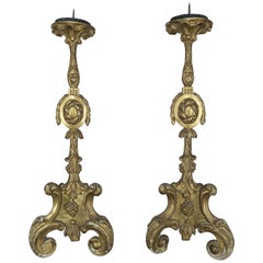 19th Century Italian Giltwood Candlesticks, Pair 19th Century Italian Giltwood Candlesticks, Pair