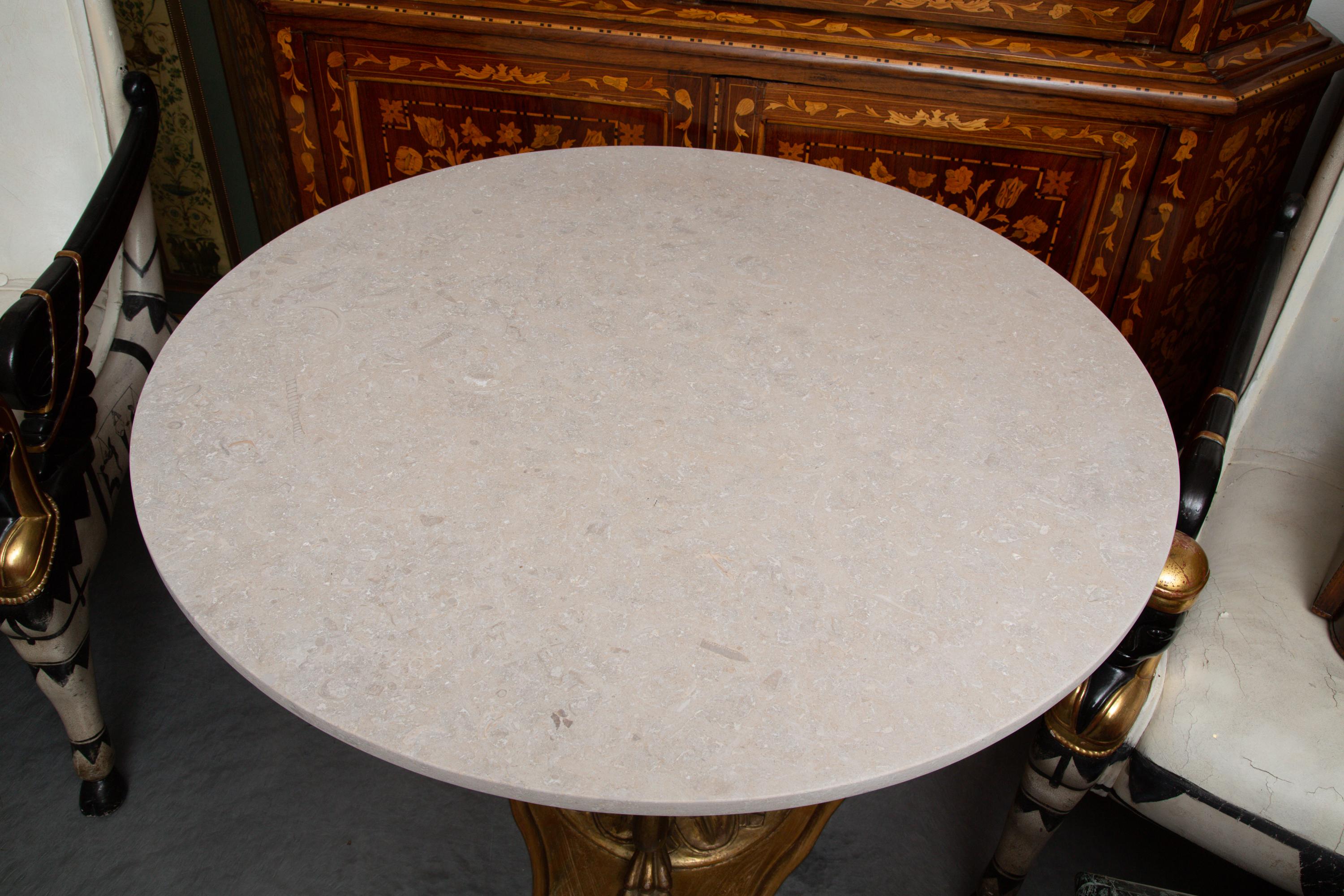 Wood 19th Century Italian Giltwood Center Table with Later Limestone Top