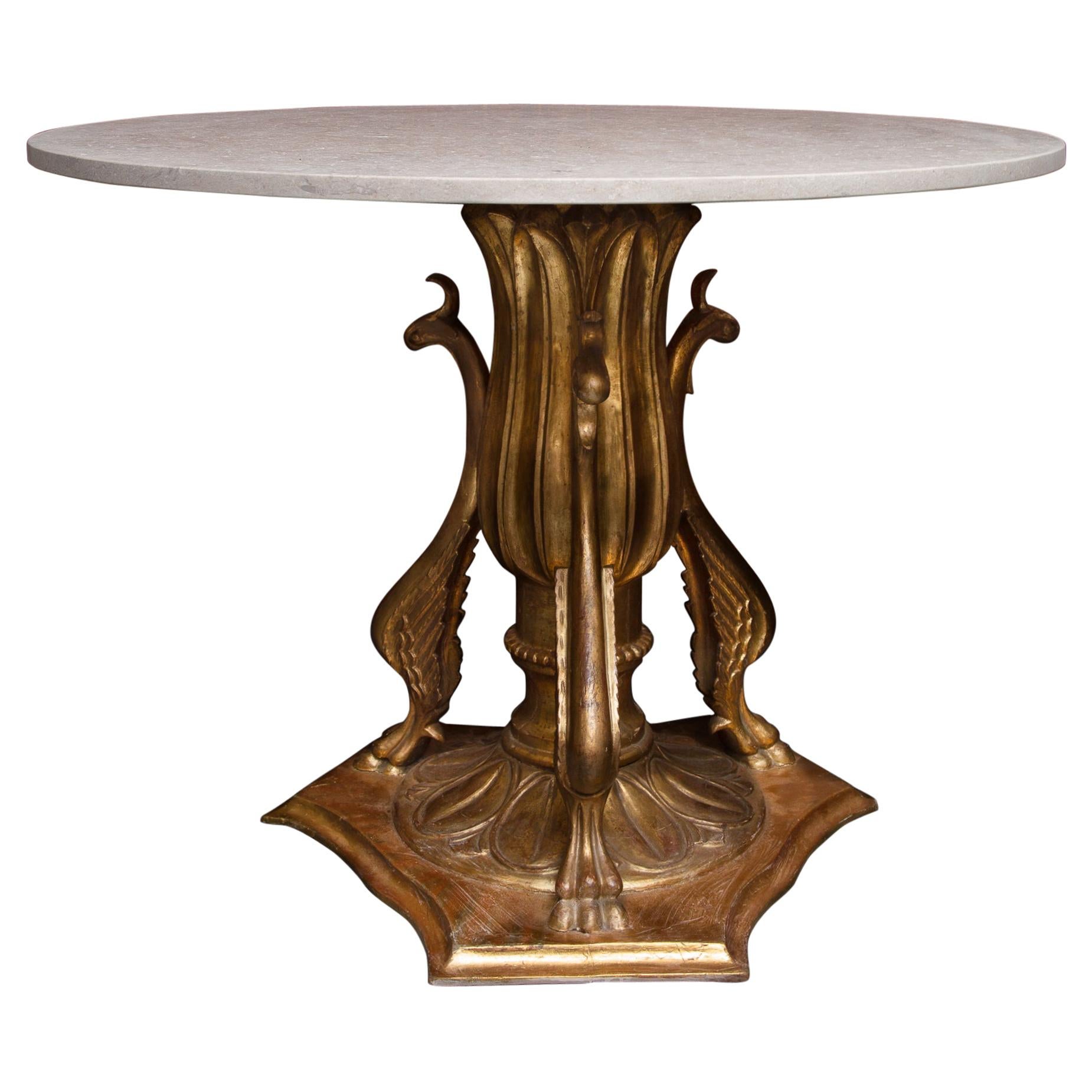 19th Century Italian Giltwood Center Table with Later Limestone Top