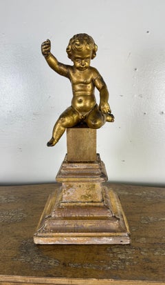 19th Century Italian Giltwood Cherub on Carved Plinth Base