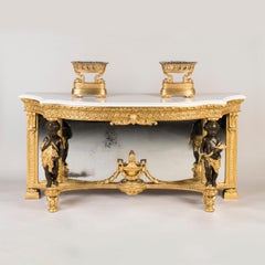 19th Century Italian Giltwood Console Table with Cherubs and Marble Top