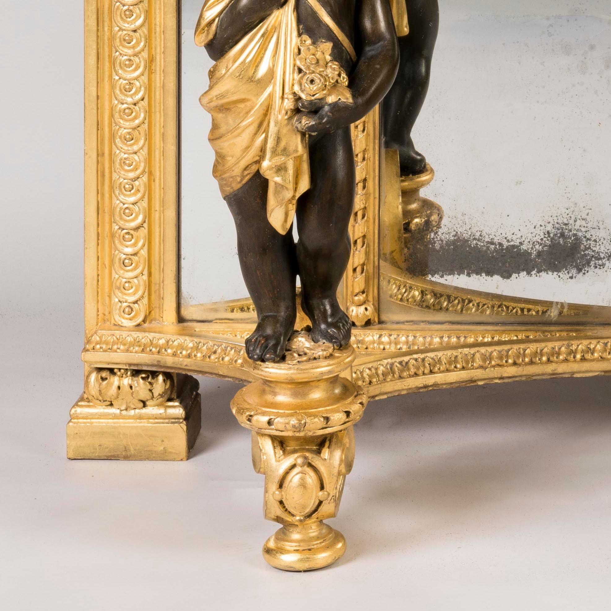 19th Century Italian Giltwood Console Table with Cherubs and Marble Top For Sale 3