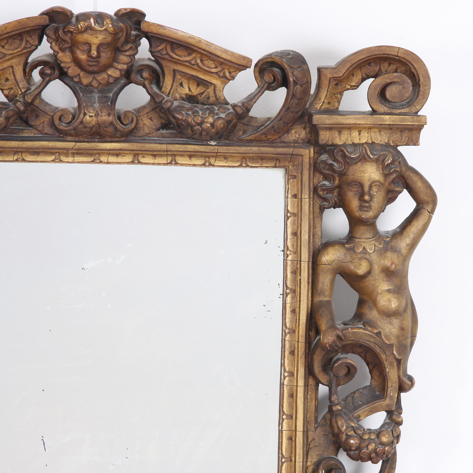 19th Century Italian Giltwood Mirror with Figures In Good Condition For Sale In London, GB