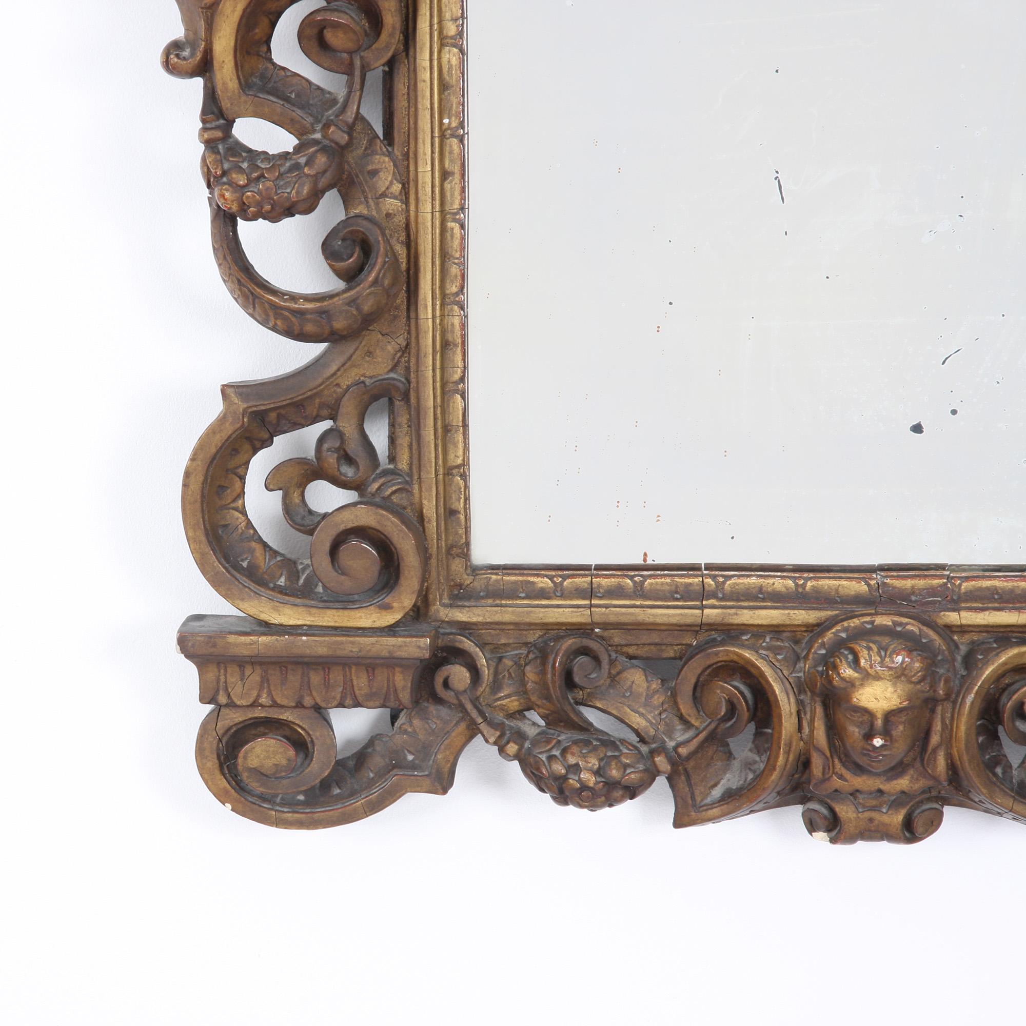 19th Century Italian Giltwood Mirror with Figures For Sale 1