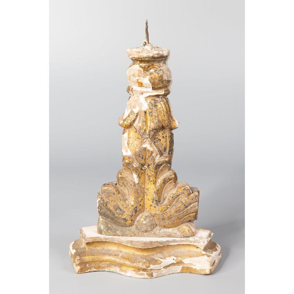 Hand-Carved 19th Century Italian Giltwood Pricket Candlestick For Sale