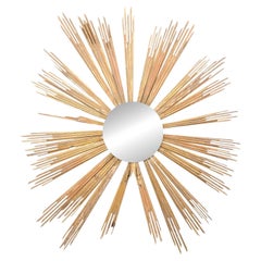 Siglo XIX Giltwood Italiano Sunburst Con Centro De Espejo