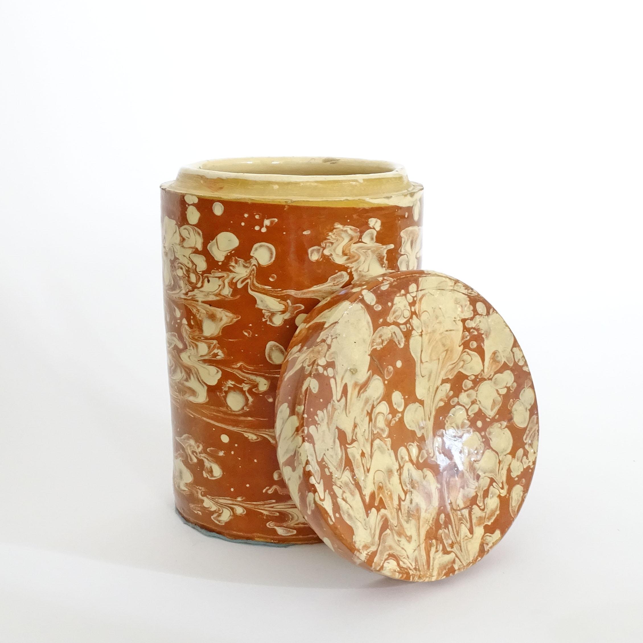 Folk Art 19th century Italian glazed ceramic sardines jar For Sale