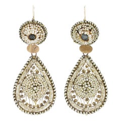 19th Century, Italian Gold and Seed Pearl Earrings