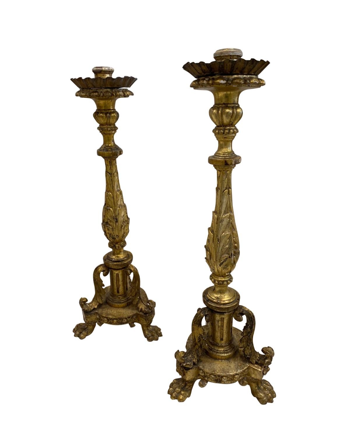 Hand-Crafted 19th Century Italian Gold Gilt Candlesticks For Sale
