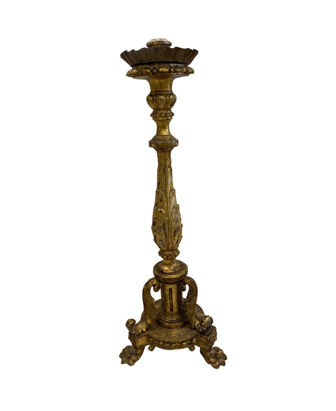 19th Century Italian Gold Gilt Candlesticks In Good Condition For Sale In San Angelo, TX
