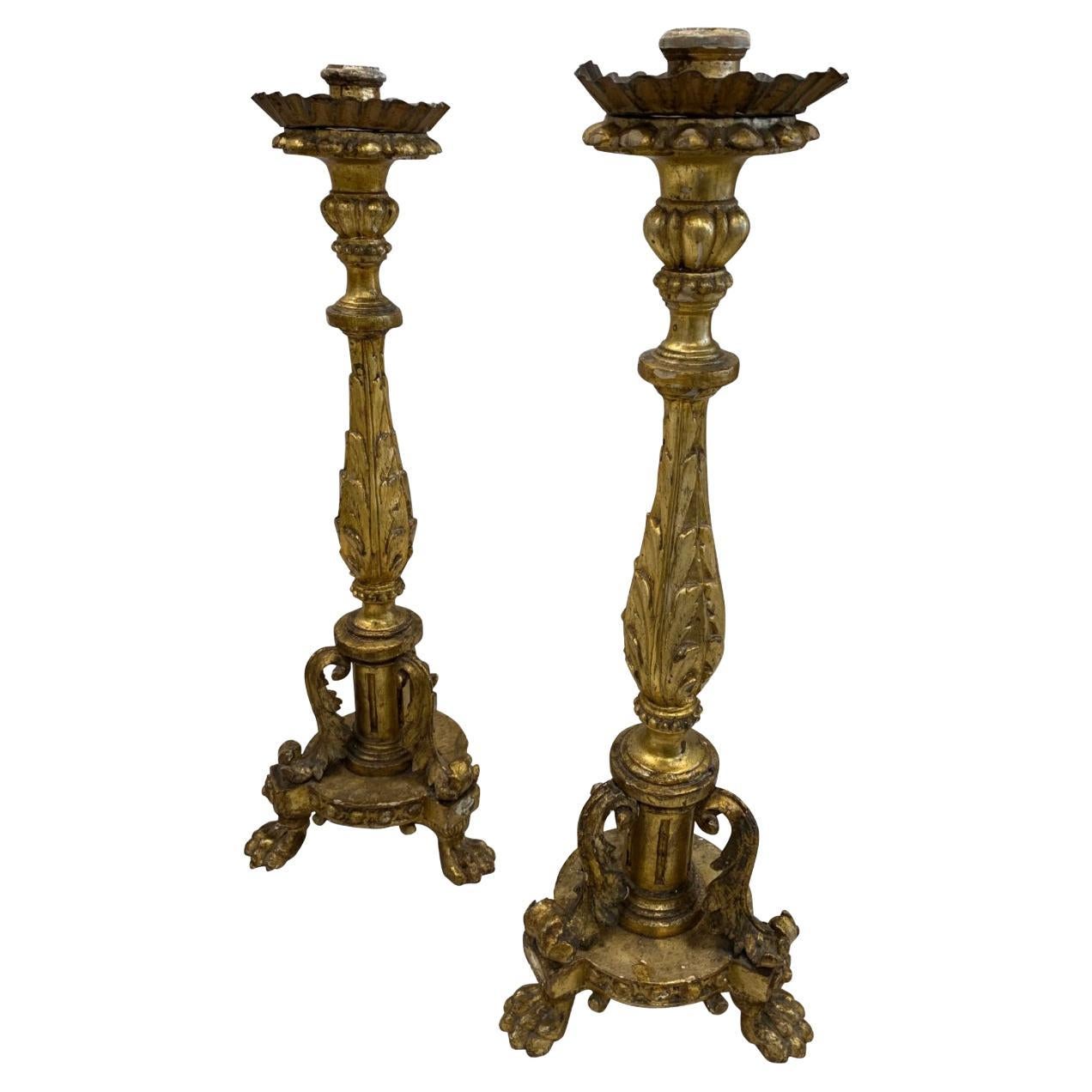 19th Century Italian Gold Gilt Candlesticks For Sale