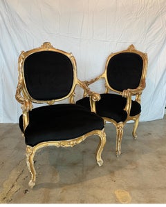 19th Century Italian Gold Giltwood Armchairs from Naples